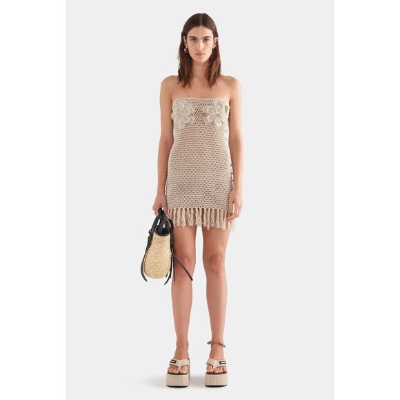 Venroy Strapless Crochet Cotton Mini Dress in Natural - Picture 2 of 5